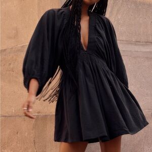 Free People For the Moment Mini Black Dress with Balloon Sleeves